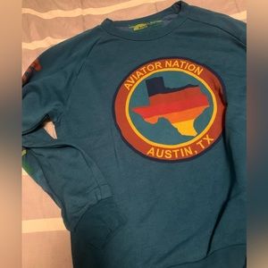 AVIATOR NATION AUSTIN TEXAS LOGO TEAL BLUE CREWNECK SWEATSHIRT XXL